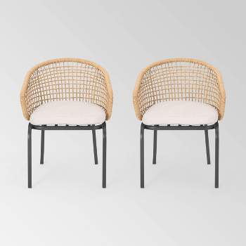 Arias Set of 2 Wicker Club Chair - Light Brown/Beige - Christopher Knight Home