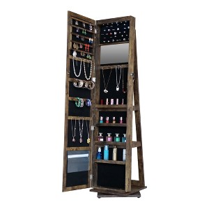 BDELITE Full Length Mirror 360° Swivel Jewelry Cabinet-14.2x3.9x43.4 Inch,Brown - 1 of 4