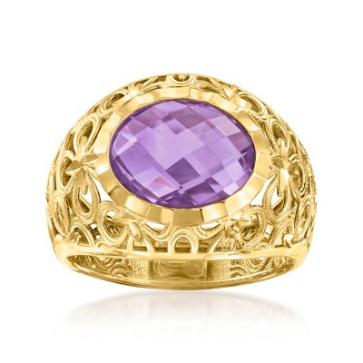 Ross-Simons Italian 3.00 Carat Amethyst Openwork Ring in 14kt Yellow Gold Size 7