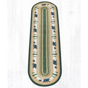 Earth Rugs Rustic Cabin Oval Patch Tread – 2'x8' Braided Jute Rug with Bear Design - 1 of 3