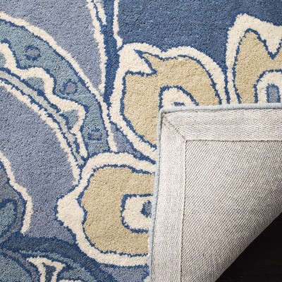Blue Floral Hand-Tufted Wool and Viscose Area Rug