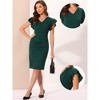 Allegra K Women's Ruffle Sleeve V Neck Ruched Front Elegant Work Sheath Dress - image 2 of 4