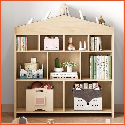 Toy Storage Organizer Kids Bookshelf with 9 Storage Cubbies Dollhouse Bookcase Toddlers Playhouse Bookshelf