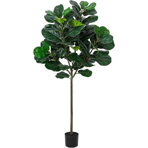 Artificial Fiddle Leaf Fig Tree, 5.2 Ft Faux Tree with 62 Fiddle Leaves, Decorative Plants with Pot - 1 of 4