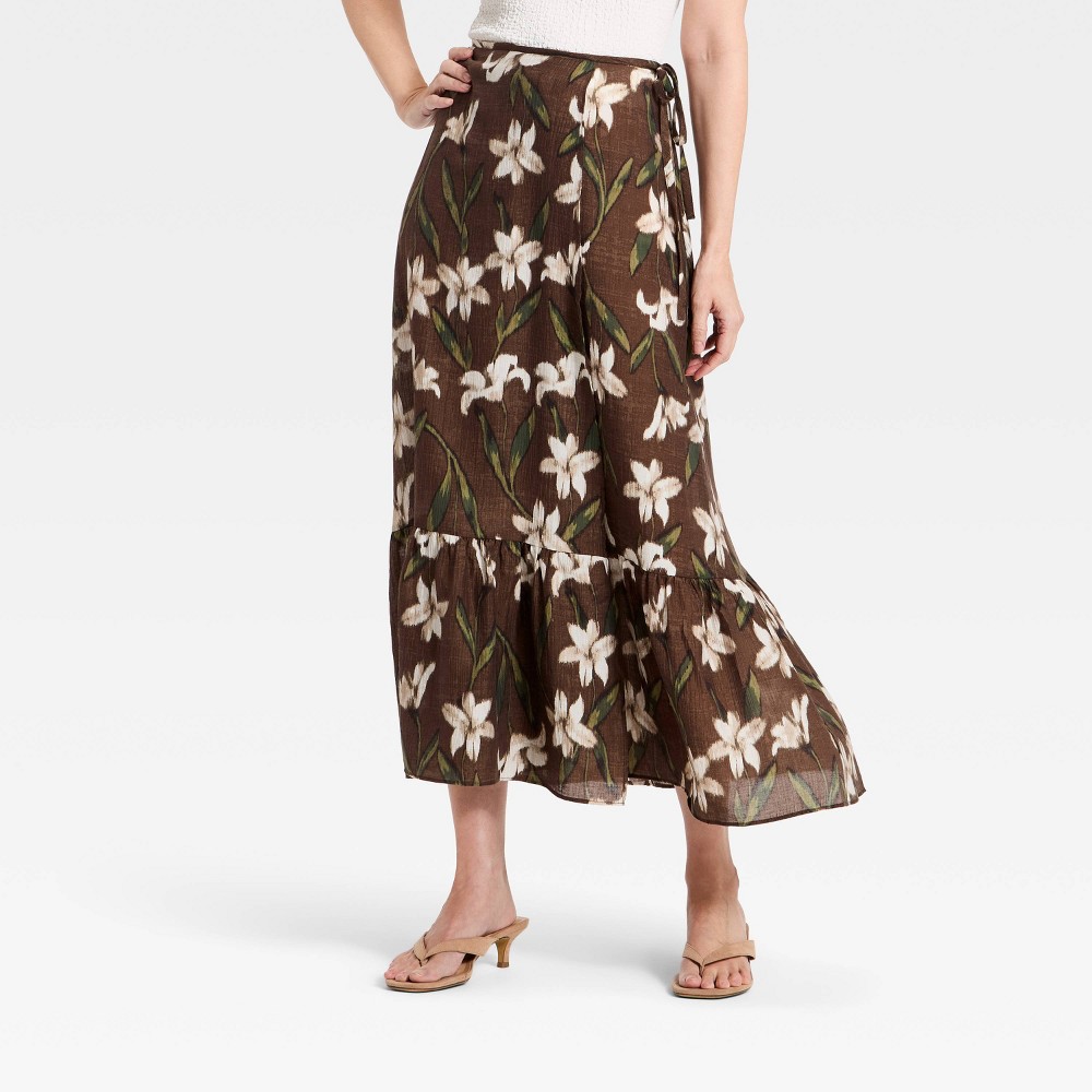 Women's Floral Wrap Maxi Skirt - A New Day™ Brown M