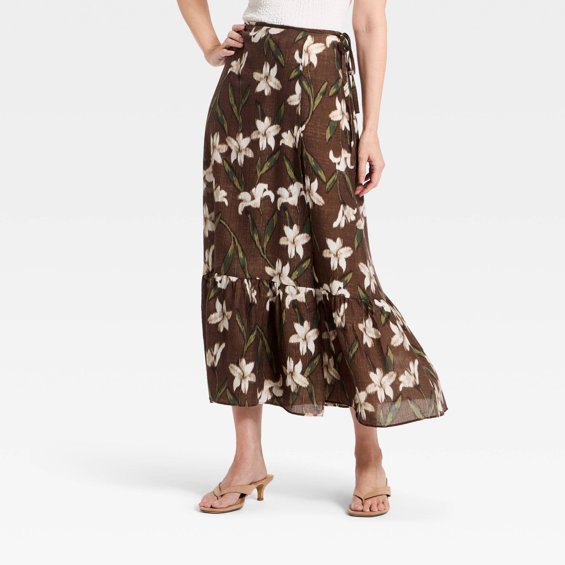 Women's Floral Wrap Maxi Skirt - A New Day™ Brown