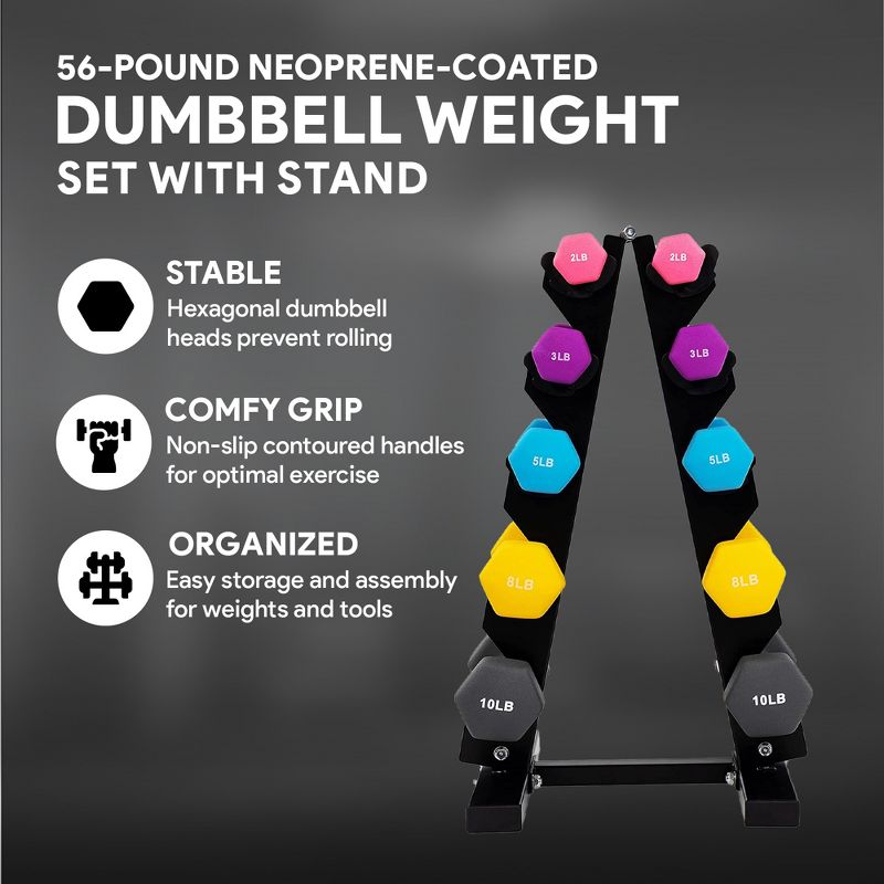BalanceFrom Fitness Neoprene Coated Dumbbell Weight Set for Various Strength Training Workouts with Storage Rack Stand, 2 of 7