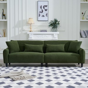 97'' Teddy Velvet Modern 3-Seater Sofa with 4 Pillows and Solid Wood Frame - 1 of 4