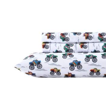 Poppy & Fritz Trucks Ultra Soft Microfiber- 3 Piece- Sheet Set  Grey- Twin