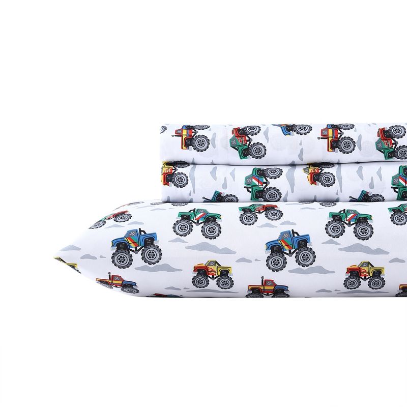 Poppy & Fritz Trucks Ultra Soft Microfiber- 3 Piece- Sheet Set  Grey- Twin, 1 of 11