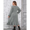 Clearlove Women's Plus Size Knit Textured Sweater Dresses Long Sleeve Loose Pleated Dress with Pockets - 3 of 4