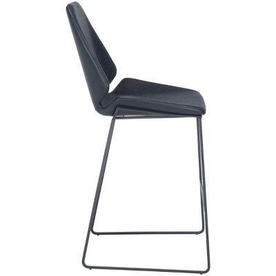 Modern Saddle Style Black Wood and Metal Counter Stool