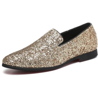 Santimon Mens Glitter Loafers Slip-On Dress Shoes – Sparkly Tuxedo & Suit Shoes for Weddings, Parties, and Formal Events