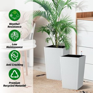 16 Inch Tall Planter Set of 2 Large Rattan Flower Pot with 2 Trays & a Water Level Monitor & Wheels Outdoor and Indoor for Patio,Porch - 1 of 4