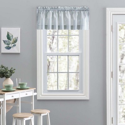 Blue Striped Cotton-Polyester Rod Pocket Valance