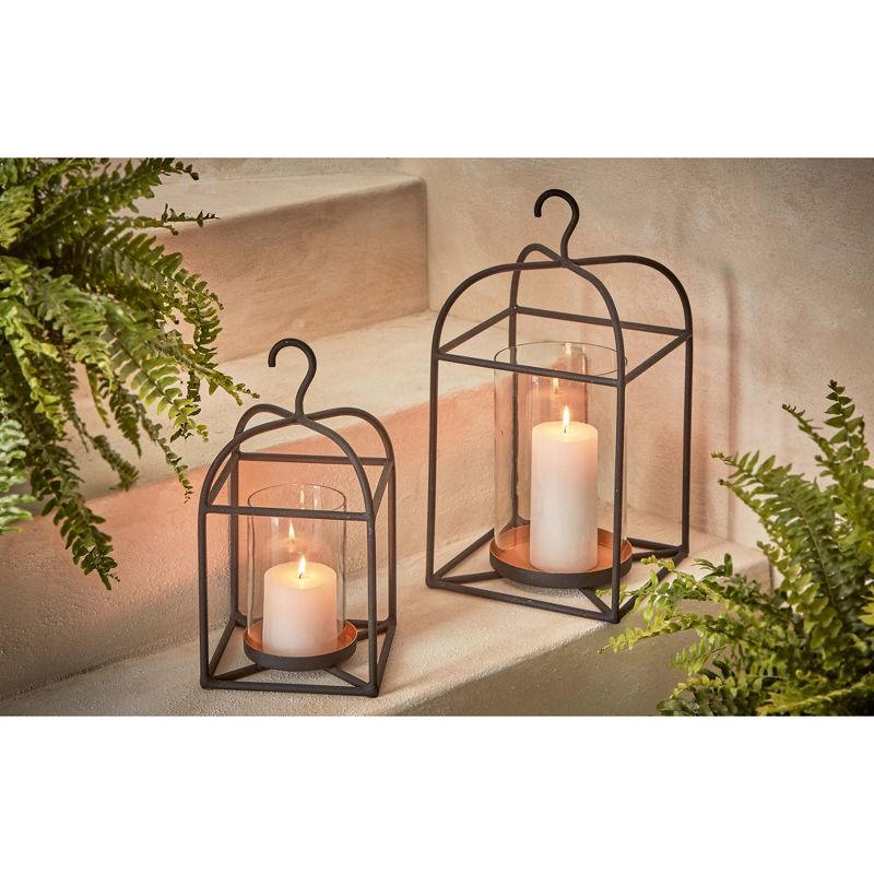 TAG Hanging Metal And Glass Lantern Pillar Candle Holder Small, 7.0L x 7.0W x 13H inches, Decorative Use Only, 2 of 3