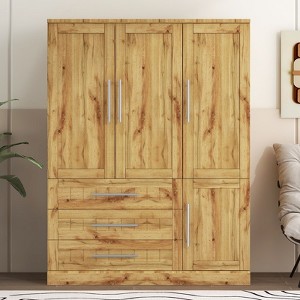 SEVOBAL Armoire Wardrobe Closet Wood Closet Wardrobe Armoire Cabinet Organizer Freestanding Clothes Storage Cabinet Bedroom, Beige, 131.4"*66"*19.1" - 1 of 4