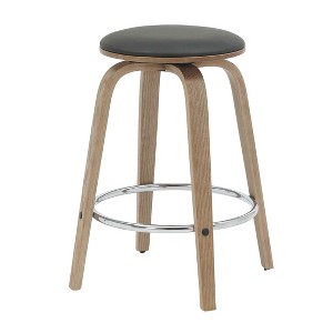 LeisureMod Wooden Counter Stool Round Seat Leather Upholstery and Iron Pelya Collection - 1 of 4