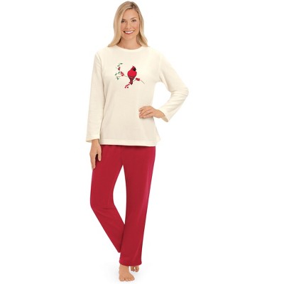 Collections Etc Cozy Cardinal Embroidered 2-Piece Pajama Set