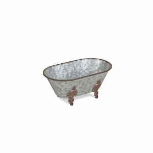 HomeRoots 5" Gray Metal Hand Painted Decorative Tub Tabletop Sculpture - 1 of 4