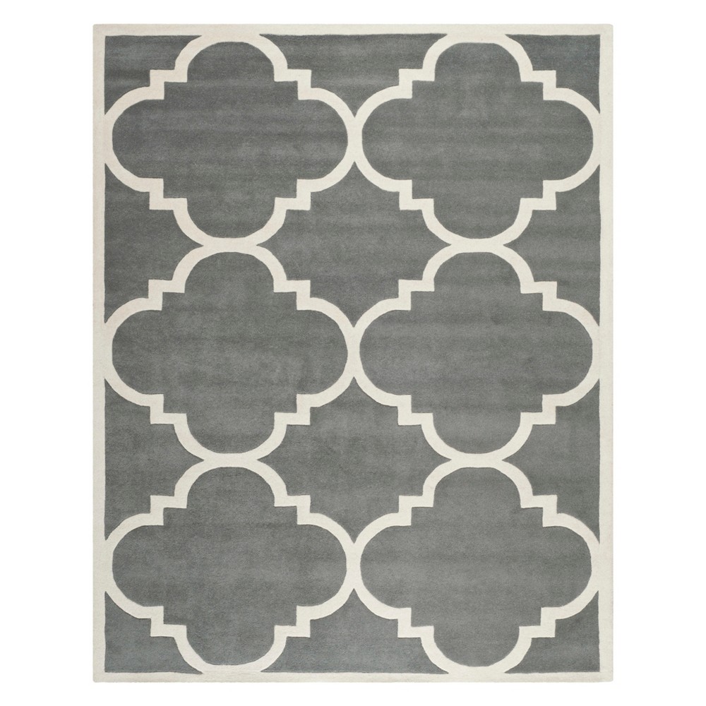  Quatrefoil Design Tufted Area Rug Dark Gray/Ivory