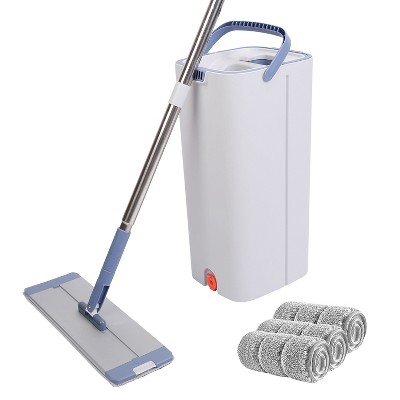 NewHome"Flat Floor Mop Bucket with Wringer, Hands-Free Operation & 3 Reusable Washable Mop Pads"Grey