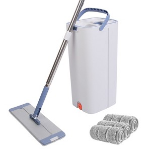 NewHome"Flat Floor Mop Bucket with Wringer, Hands-Free Operation & 3 Reusable Washable Mop Pads"Grey - 1 of 4