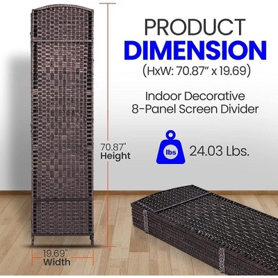 Brown Woven Fiber 8-Panel Foldable Room Divider