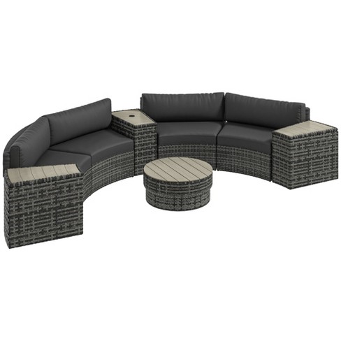 Outsunny 8 Piece Patio Furniture Set with 4 Rattan Sofa Chairs 4 Tables Outdoor Conversation Set with Storage Umbrella Hole Mixed Gray