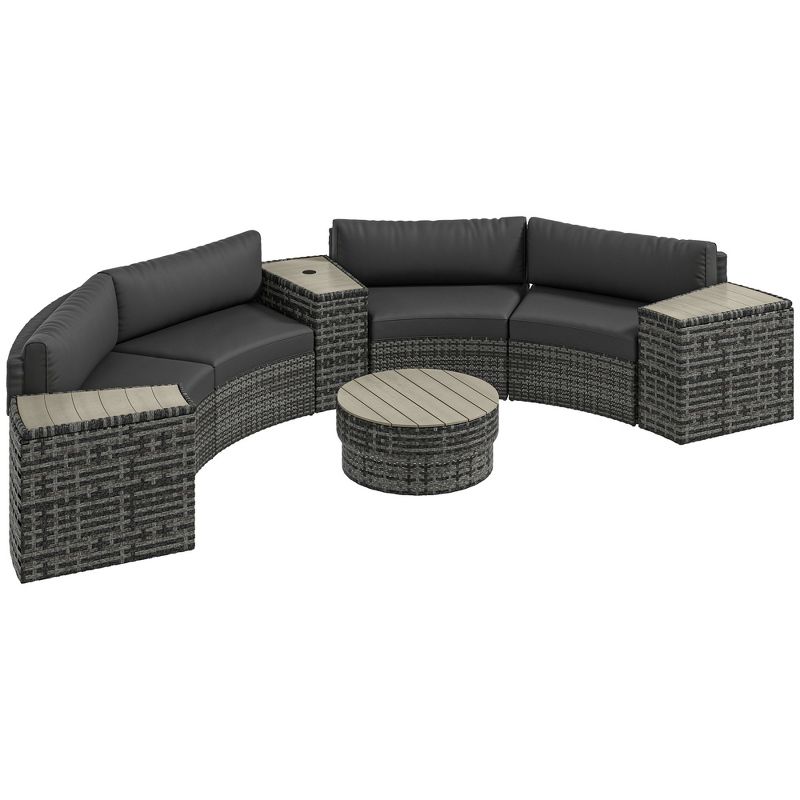 Outsunny 8 Piece Patio Furniture Set with 4 Rattan Sofa Chairs & 4 Tables, Outdoor Conversation Set with Storage & Umbrella Hole, 1 of 7