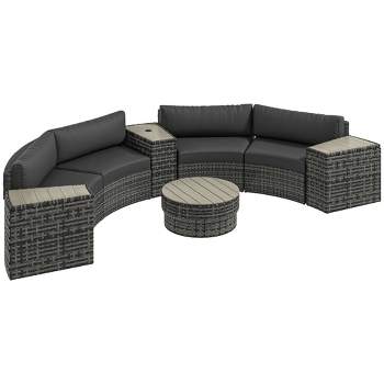 Outsunny 8 Piece Patio Furniture Set with 4 Rattan Sofa Chairs & 4 Tables, Outdoor Conversation Set with Storage & Umbrella Hole