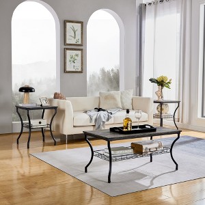 VECELO Set of 3 Coffee Table Sets，2 Tier End Table with Open Storage Shelf for Living Room, Bedroom - 1 of 4