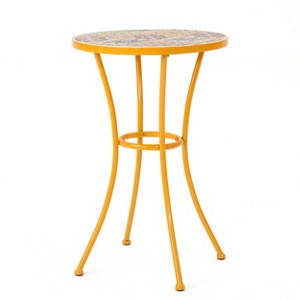Vynxaria Patio End Tables - Yellow Mosaic Tile Top, Metal Legs, 18-Inch Outdoor Accent Table - 1 of 4