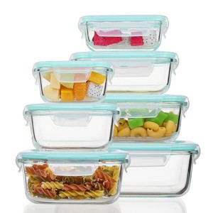 7 Pack Glass Food Storage Containers, Meal Prep, Airtight Bento Boxes with Leak Proof Locking Lids - 1 of 4