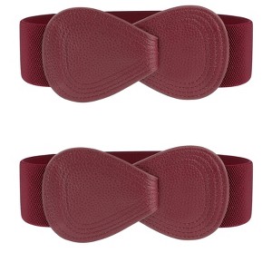 INSPIRE CHIC Women's Interlock 8-shaped Buckle Elastic Faux Leather Stretch Waist Belt 2 Pcs - 1 of 4