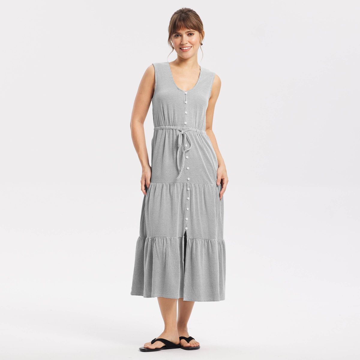 Women's Button-Front Tiered Midi Dress - Universal Thread™