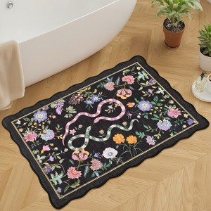 Scalloped Rug for Bedroom Non-Slip Floral Floor Mats - 1 of 4