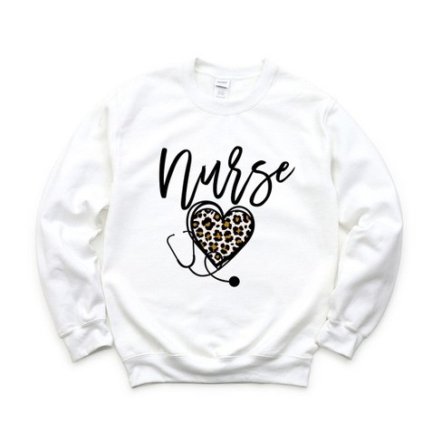 Simply Sage Market Women s Graphic Sweatshirt Leopard Nurse Heart 2xl White Target