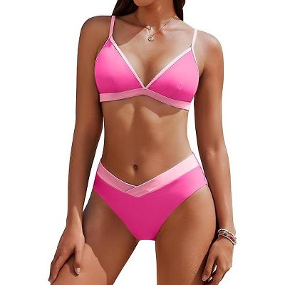AI'MAGE Womens Two Piece Color Block Triangle High Cut Bikini Set Sporty Bathing Suits
