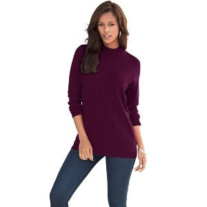 Roaman's Women's Plus Size Fine Gauge Drop Needle Mockneck Sweater - 1 of 4