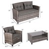 Costway 4PCS/8PCS Patio Rattan Furniture Set Coffee Table Cushioned Sofa Garden Lawn Gray - 3 of 4