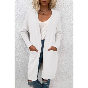 Women's Long Cardigans Cozy Open Front Casual Fall Sweater Coat with Pocket - 1 of 4