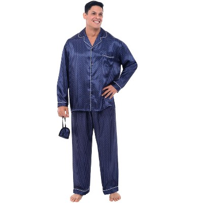 Alexander Del Rossa Men's Button Down Satin Pajama Set with Sleep Mask