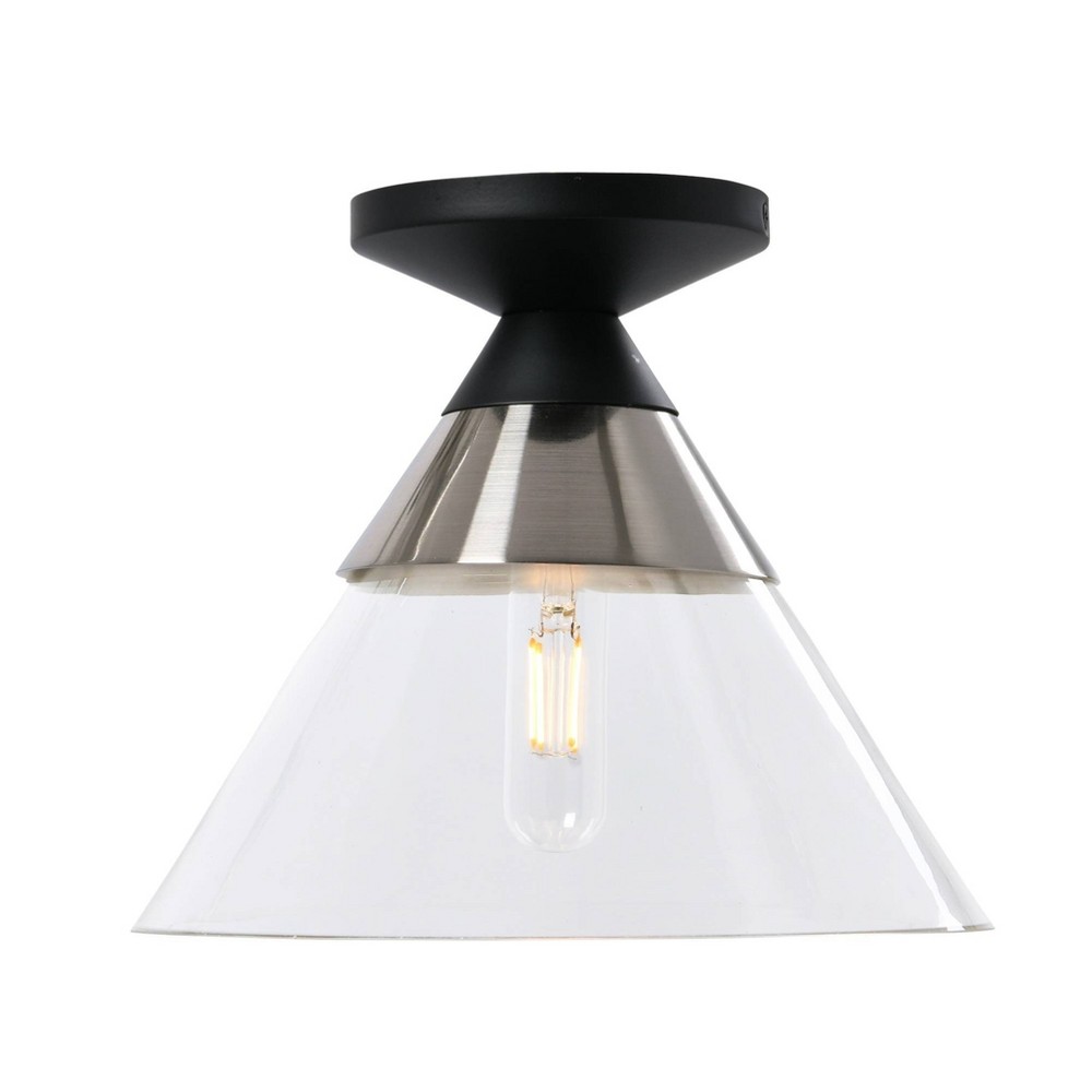 Photos - Chandelier / Lamp Robert Stevenson Lighting Theo Metal and Conical Glass Flush Mount Ceiling Light Matte Black and Brushed Nickel: ETL & UL Li