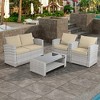 ELJGET 4-Piece Outdoor Patio Furniture Sets, Wicker Conversation Set for Porch Deck, Rattan Sofa Chair with Cushion - 2 of 4