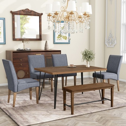 5-Piece Farmhouse Counter Height Dining Table Set with 1 Rectangular Dining  Table and 4 Dining Chairs for Small Places, Natural - ModernLuxe