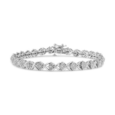 Haus of Brilliance Silver 1/4 Cttw Round-Cut Diamond "X" Link Bracelet - Size 7.25 "