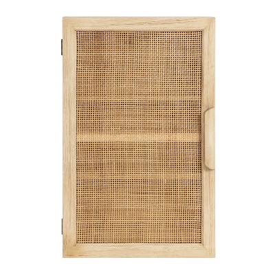 Natural Rattan and Wood Wall Cabinet with Shelves