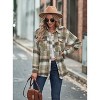 Coolmee Women's Plaid Shirts Long Sleeve Turn-Down Collar Button Down Tops Ruched Waisted Pleated Blouses with Pockets M Green - 2 of 4