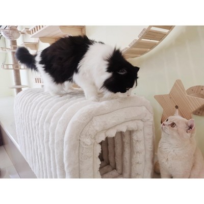 TIRAMISUBEST Storage Ottoman Corduroy Bench Cat's Nest 3D Lamb Fleece Ottoman Oval Storage Bench Multi Functional Ottoman Seat Living Room